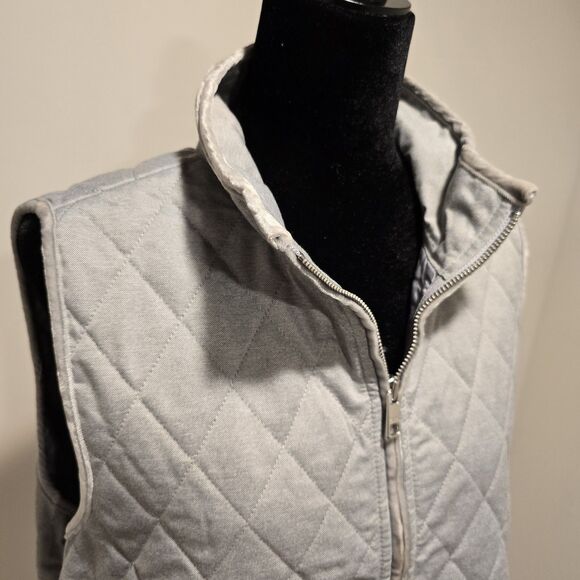 Banana Republic Vest Quilted Velvet Trim Large Womens Gray Outerwear Fall Preppy - Picture 11 of 11